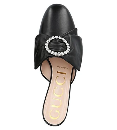 Shop Gucci Candy Bow And Crystal Embellished Leather Mules In Black