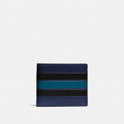 Shop Coach 3-in-1 Wallet In Smooth Leather With Varsity Stripe In Midnight/black/dark Denim