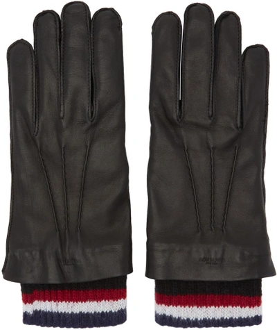 Shop Thom Browne Black Leather And Cashmere Exposed Seam Gloves In Black 001