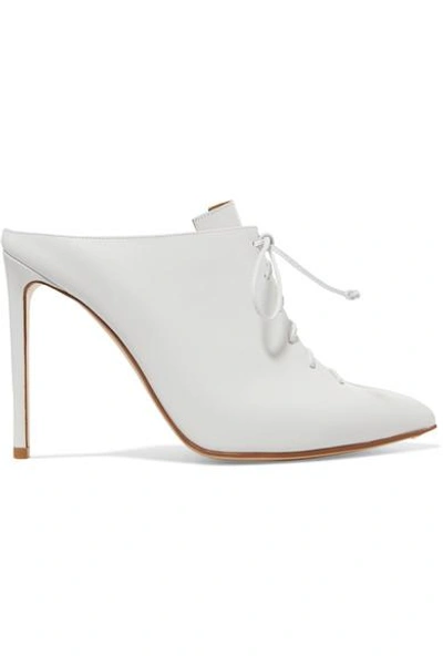 Shop Francesco Russo Lace-up Leather Mules In White