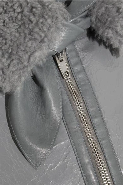 Shop Balenciaga Le Bombardier Brilliant Polished-leather And Shearling Jacket