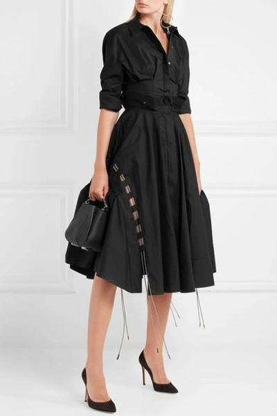 Shop Antonio Berardi Mesh-trimmed Cotton-poplin Skirt