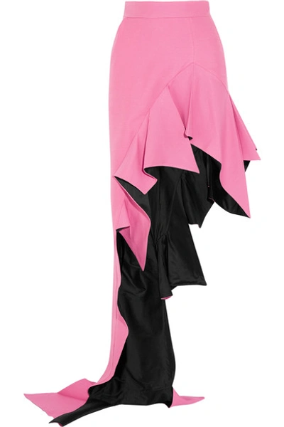 Shop Ronald Van Der Kemp Asymmetric Ruffled Wool-blend Maxi Skirt
