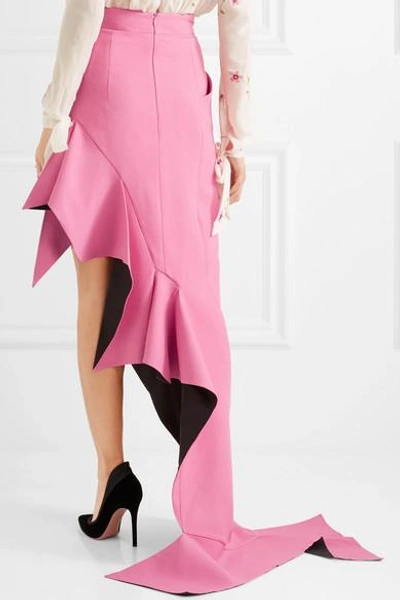 Shop Ronald Van Der Kemp Asymmetric Ruffled Wool-blend Maxi Skirt