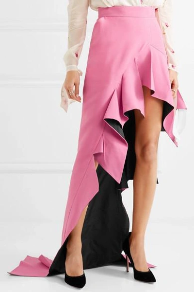 Shop Ronald Van Der Kemp Asymmetric Ruffled Wool-blend Maxi Skirt