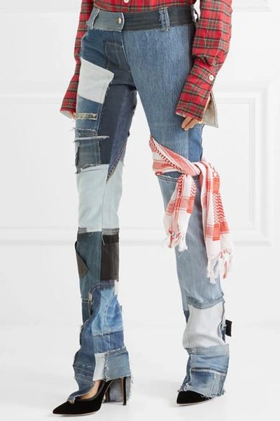 Shop Ronald Van Der Kemp Patchwork Mid-rise Straight-leg Jeans