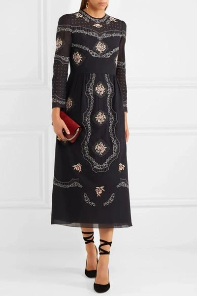Shop Vilshenko Sofia Embroidered Cotton-voile Midi Dress In Black