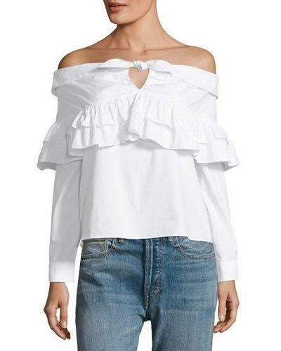 English Factory Ruffled Off-the-shoulder Top, White
