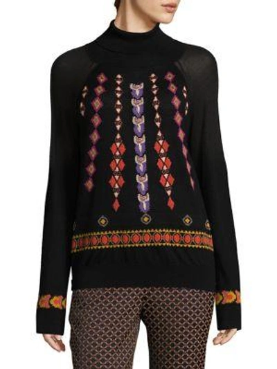 Shop Etro Embroidered Wool Turtleneck Sweater In Black