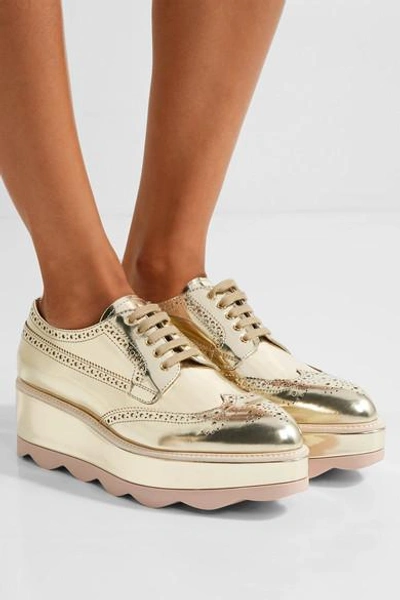 Shop Prada Metallic Leather Platform Brogues In Gold