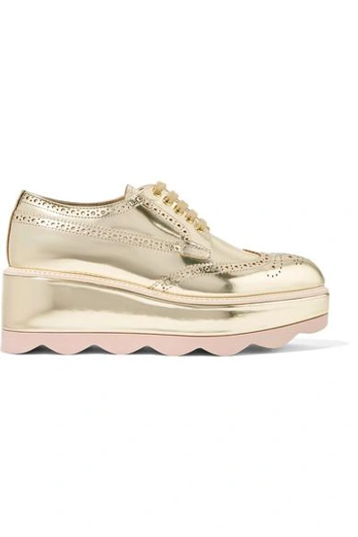 Shop Prada Metallic Leather Platform Brogues In Gold