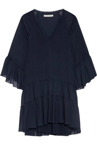 Alice And Olivia Zoey Tiered Crepon And Chiffon Tunic In Sapphire ...