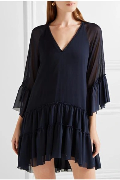 Alice And Olivia Zoey Tiered Crepon And Chiffon Tunic In Sapphire ...