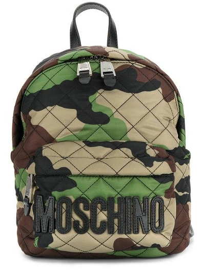 Shop Moschino Camouflage Logo Plaque Backpack