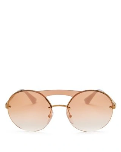 Prada Cinema Evolution Brow Bar Mirrored Rimless Round Sunglasses, 138mm In Antique Gold/gold Mirror