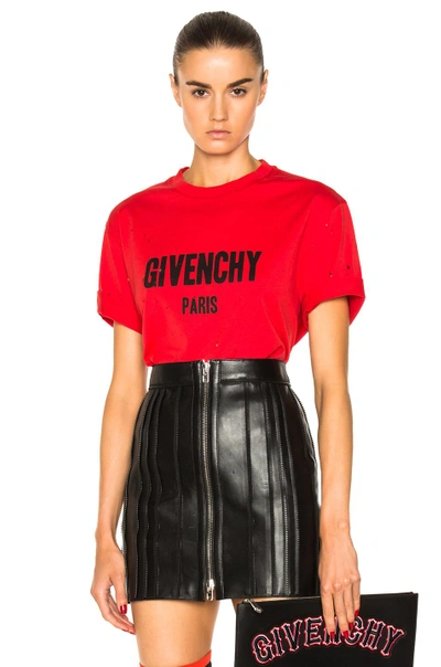 Shop Givenchy Destroyed Logo Tee In Red