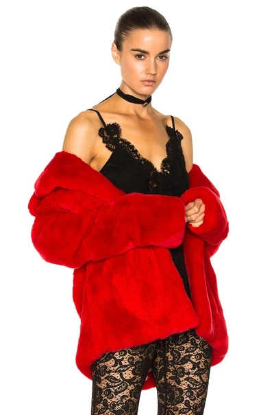 Shop Alberta Ferretti Saturday Rabbit Fur Coat In Red