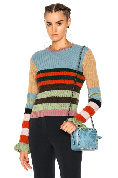 Shop Valentino Striped Collared Sweater In Stripes,blue