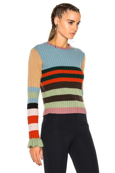 Shop Valentino Striped Collared Sweater In Stripes,blue