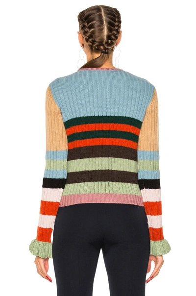 Shop Valentino Striped Collared Sweater In Stripes,blue