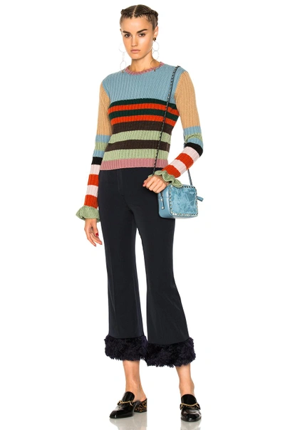 Shop Valentino Striped Collared Sweater In Stripes,blue