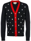 Gucci Wool Cardigan With Bees And Stars In Blue