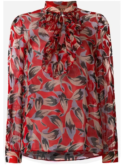 N°21 N 21 Pussy Bow Floral Blouse In Red - Multicolor