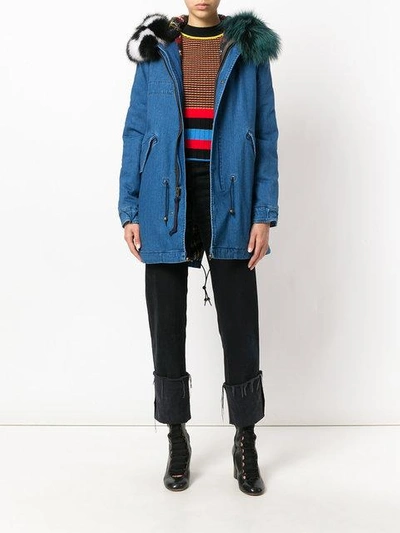 Shop Mr & Mrs Italy Patched Denim Mid Parka In Black Red/damier