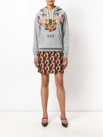 Shop Gucci Embroidered Hoodie In Grey