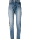 SAINT LAURENT DISTRESSED TAPERED FIT JEANS,482984Y896M12228687