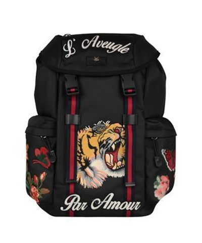 Gucci Embroidered Cotton Backpack In Nero