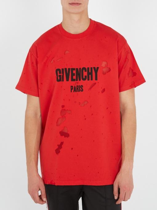 givenchy red distressed t shirt