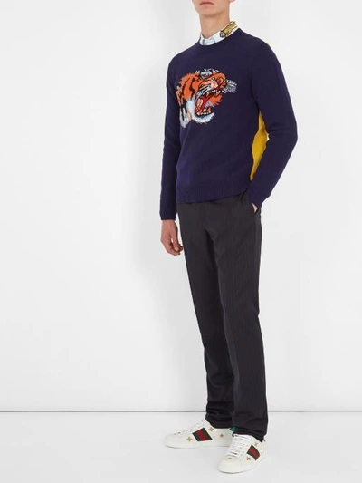 Gucci Infant Boys' Wool Tiger Intarsia Sweater - Blue Sizes 0-24