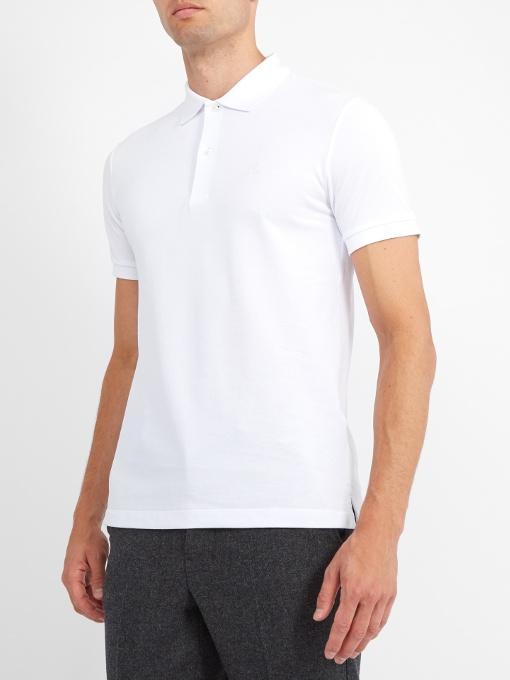 Burberry Check Placket Cotton Piqué Polo Shirt In White | ModeSens