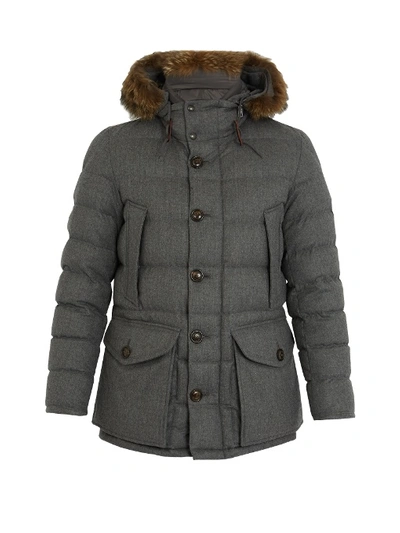Moncler Rethel Fur-trimmed Quilted-down Wool Coat In Grey | ModeSens