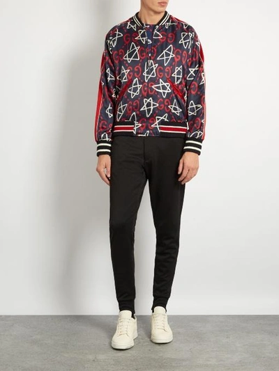 Gucci Ghost Star Silk Bomber Jacket In Ocean-blue | ModeSens