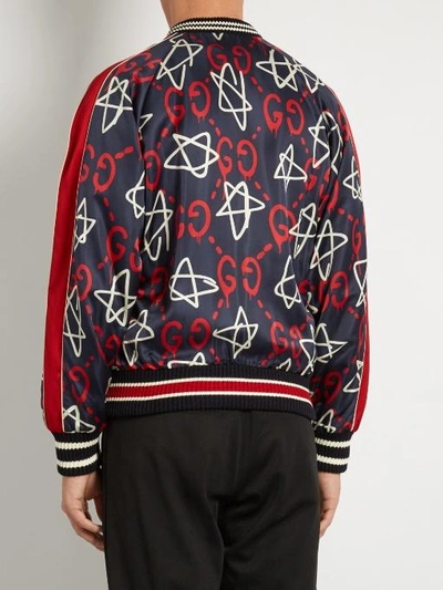 Gucci Ghost Star Silk Bomber Jacket In Ocean-blue | ModeSens