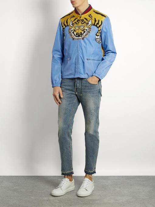 gucci tiger print shell bomber jacket