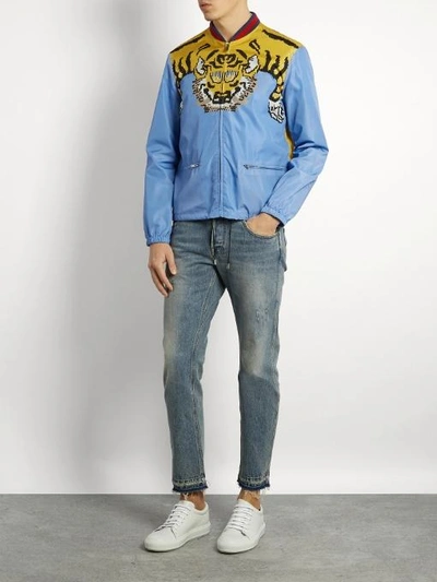 Gucci Tiger-print Shell Bomber Jacket In Blue | ModeSens