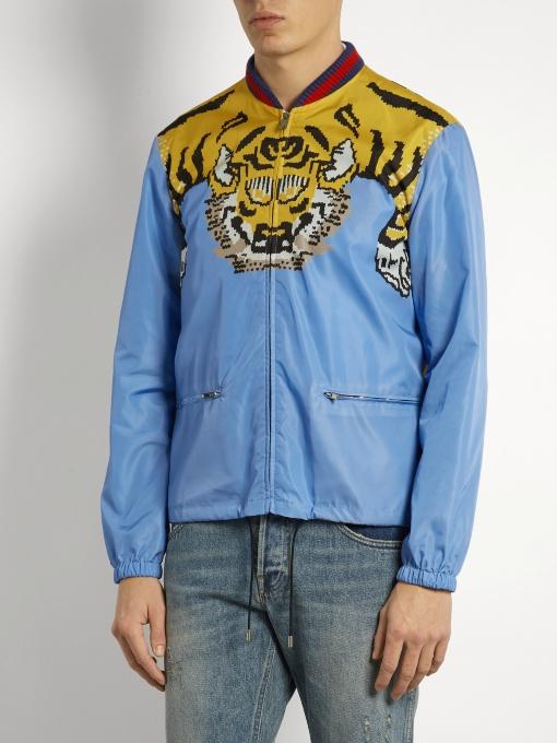 gucci tiger print shell bomber jacket