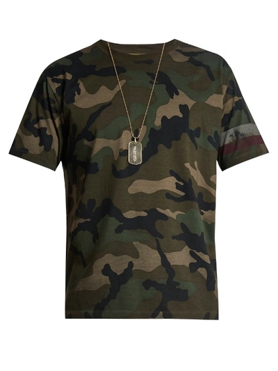 Valentino Camouflage-print Cotton-jersey T-shirt In Tonal-green