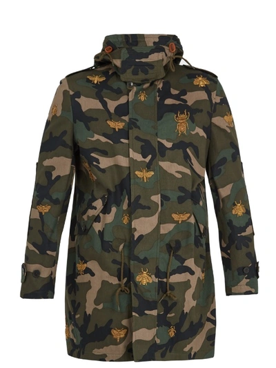 Valentino Insect-embroidered Camouflage-print Parka In Khaki Multi ...