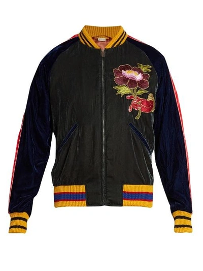 Gucci Velvet Bomber Jacket W/embroideries, Multicolor In Blue ModeSens