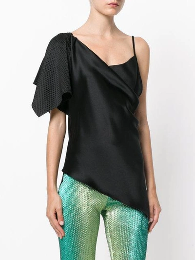 Shop Area One Shoulder Flared Top - Black