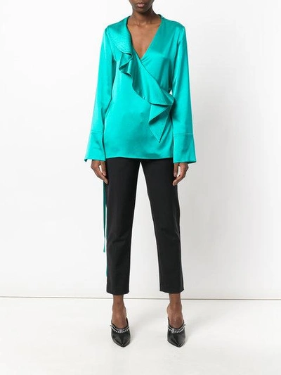 Shop Area Ruffle-front Blouse In Green