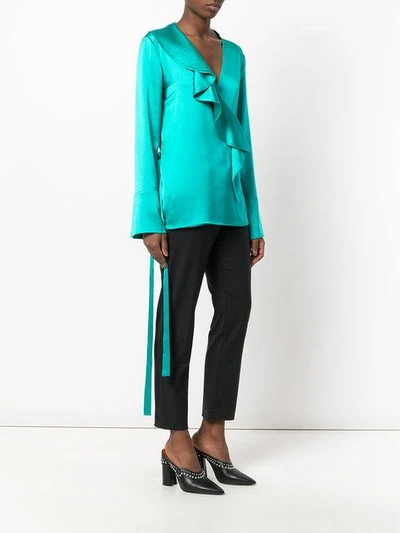 Shop Area Ruffle-front Blouse In Green