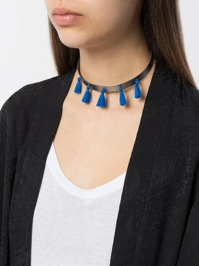 Shop Ileana Makri Tassel Choker In Grey ,blue