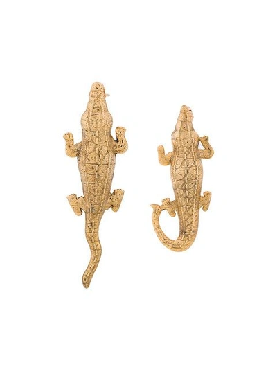 Shop Lako Bukia X Natia Khutsishvili Natia X Lako Small Crocodile Earrings In Metallic
