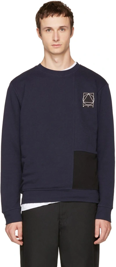 Shop Mcq By Alexander Mcqueen Mcq Alexander Mcqueen Indigo And Black Colorblock Glyph Logo Sweatshirt In 4244 - Indigo