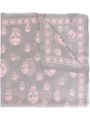 Alexander Mcqueen Classic Skull Printed Silk Chiffon Scarf In Grey